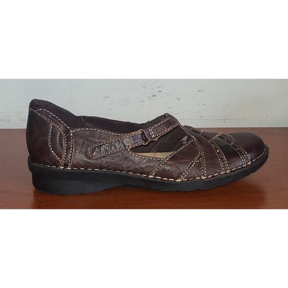 Clarks Womens Shoes 7M Bendables Brown Leather Strap Flat Stitched - Picture 3 of 8